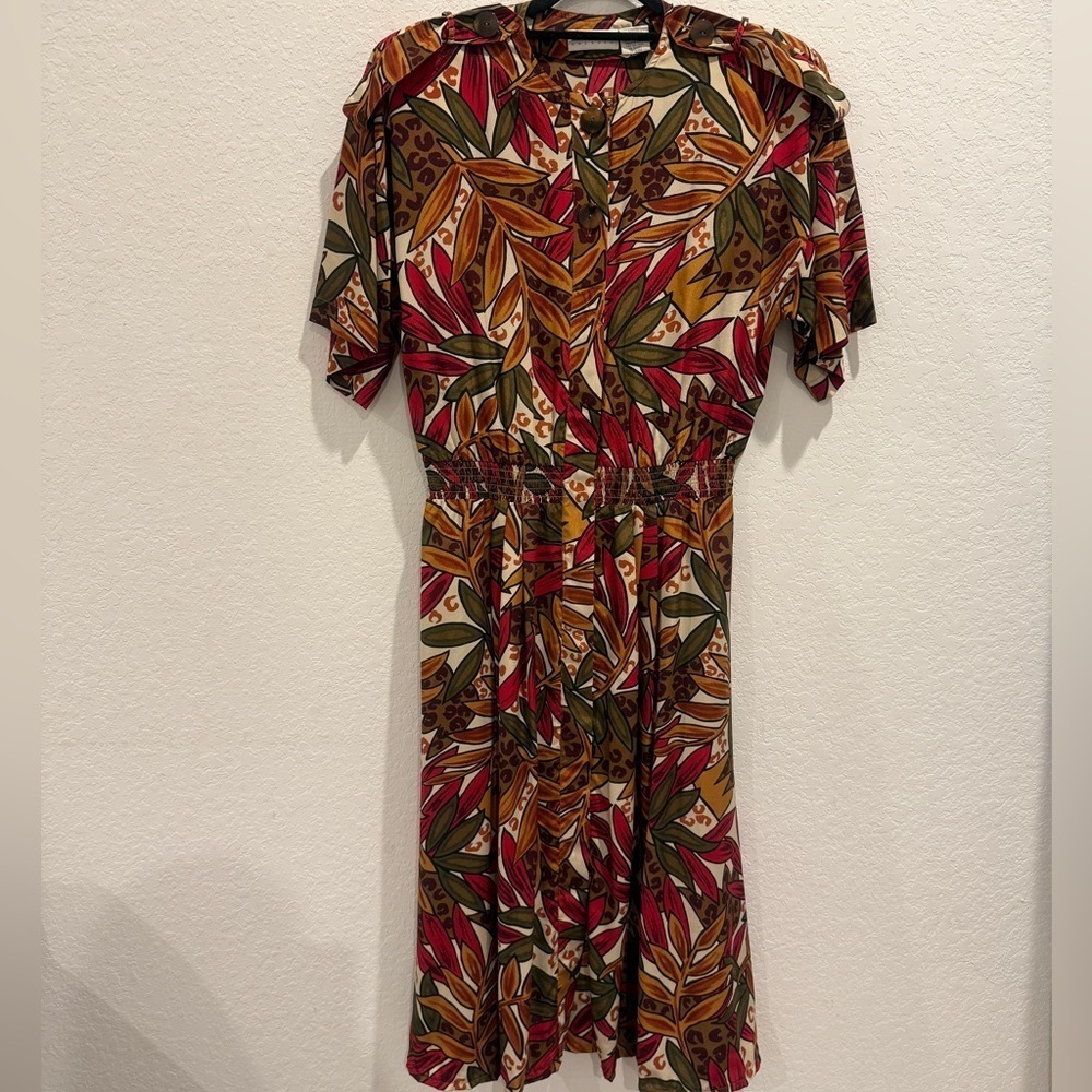 Liz Claiborne Vintage Tropical Red and Green Autumn Cinnamon Sundress